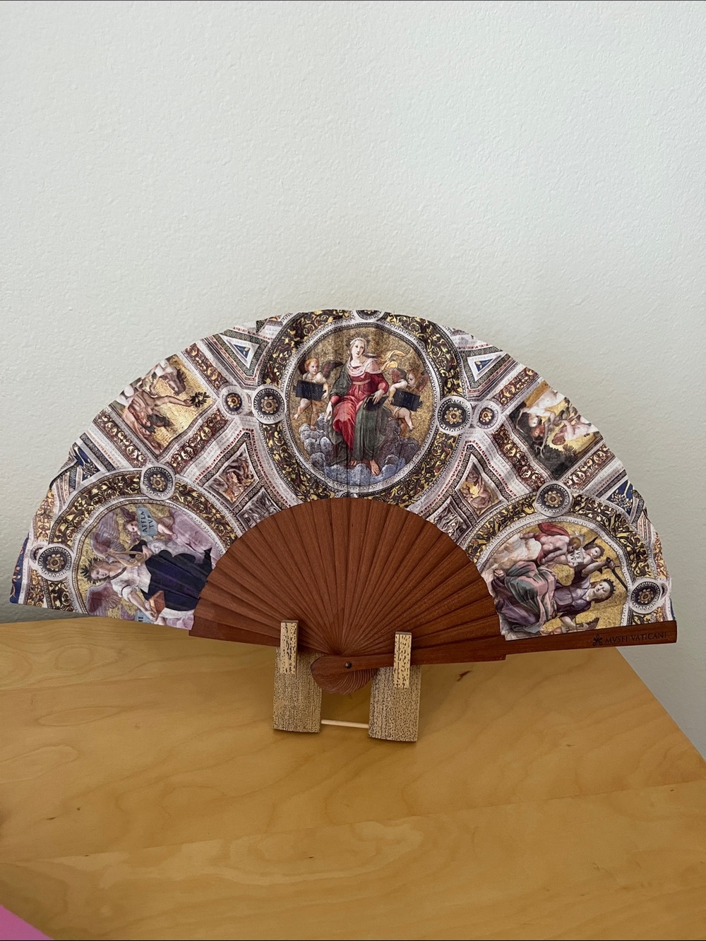 Decorative Hand Fan with Classic Renaissance Art - Brown
